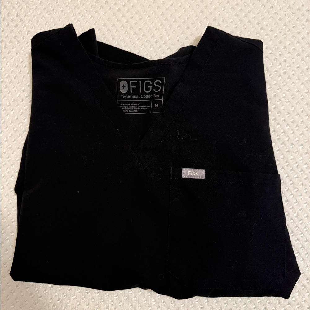 Figs Midnight Black V-Neck Scrub Top